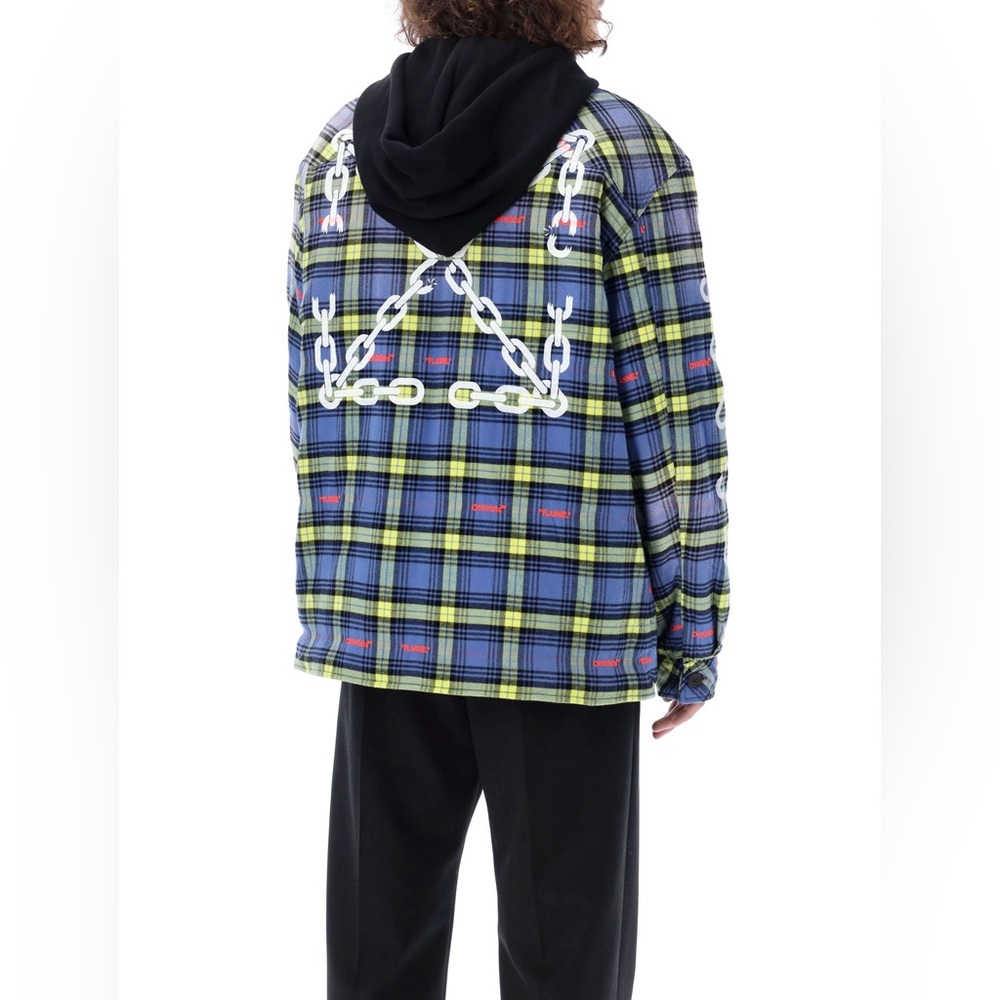 OFF-WHITE Off-white Chain Arrow Check Flannel Hooded Overshirt medium NEW coat
